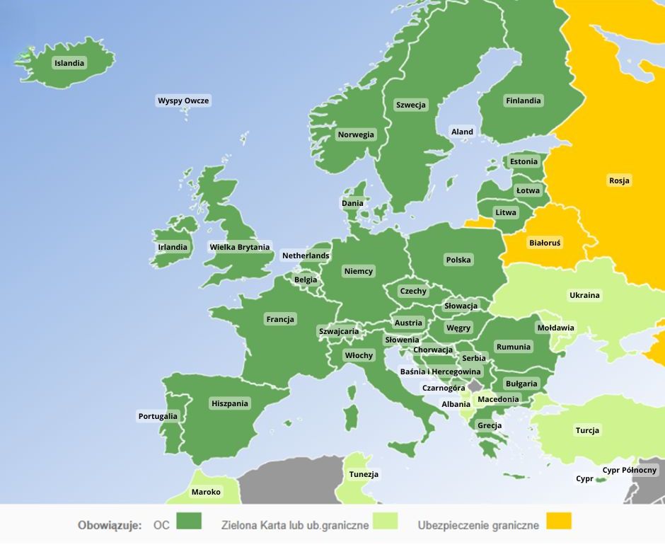 Lista i mapa krajów w których obowiązuje polskie OC 